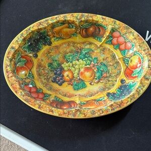 Decorative Fruit Motif Serving Platter - Yellow